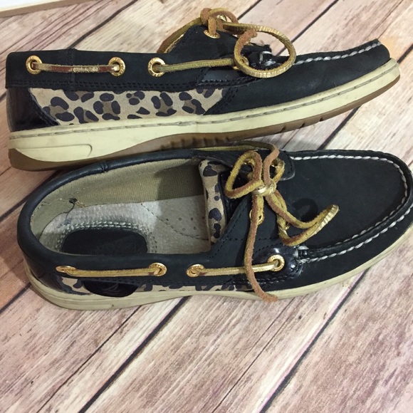 Sperry Shoes - Sperry Black with leopard print shoes size 5.5